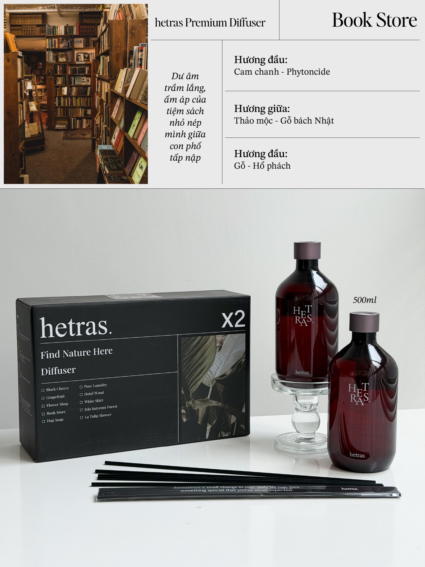 Tinh Dầu Khuếch Tán Hương Thơm Hetras Premium Diffuser 500ml