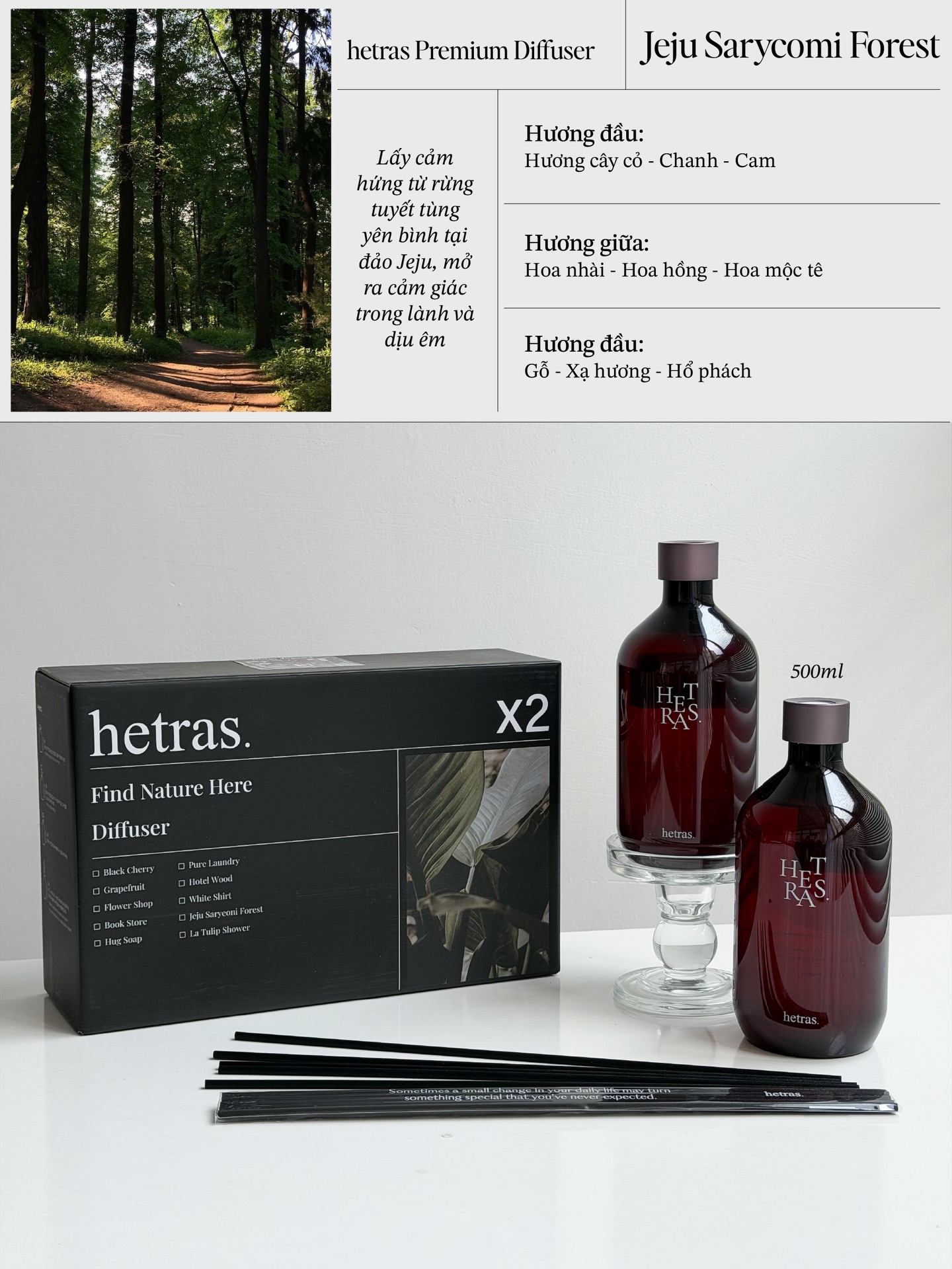 Tinh Dầu Khuếch Tán Hương Thơm Hetras Premium Diffuser 500ml