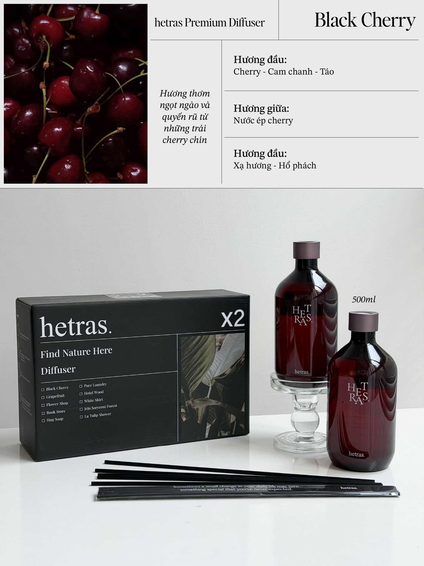 Tinh Dầu Khuếch Tán Hương Thơm Hetras Premium Diffuser 500ml