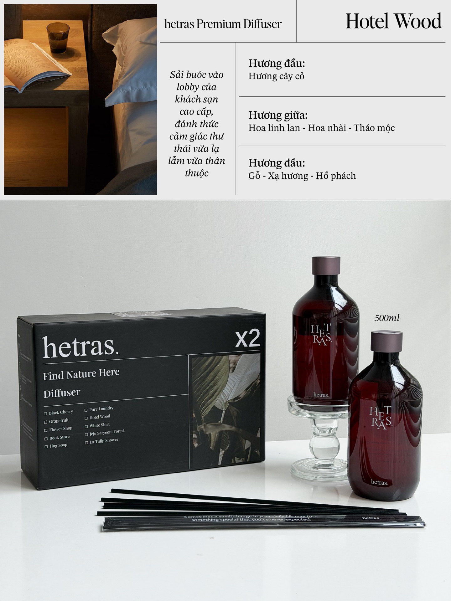 Tinh Dầu Khuếch Tán Hương Thơm Hetras Premium Diffuser 500ml