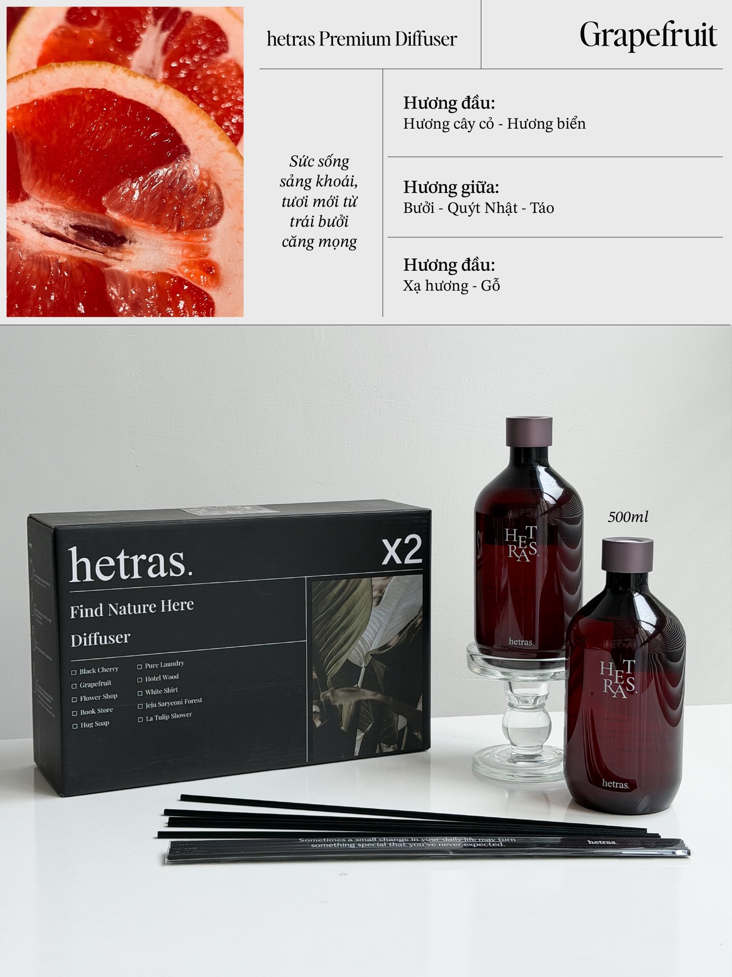 Tinh Dầu Khuếch Tán Hương Thơm Hetras Premium Diffuser 500ml
