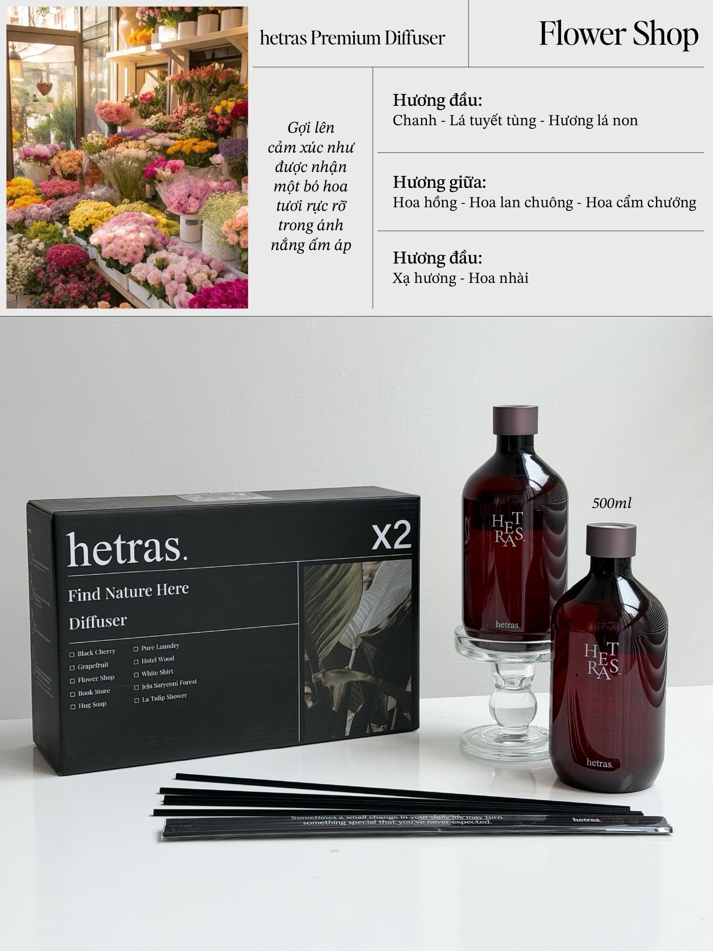 Tinh Dầu Khuếch Tán Hương Thơm Hetras Premium Diffuser 500ml