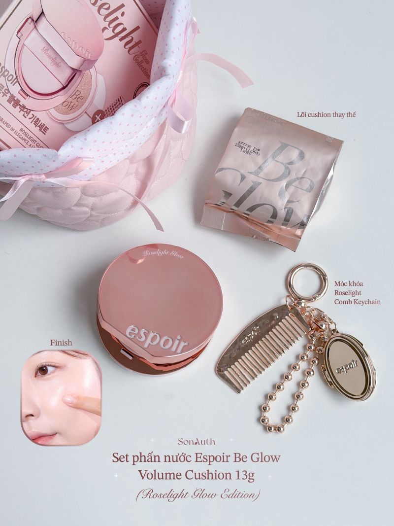Bộ Trang Điểm Espoir Be Glow Cushion x2 + Keychain Roselight Set