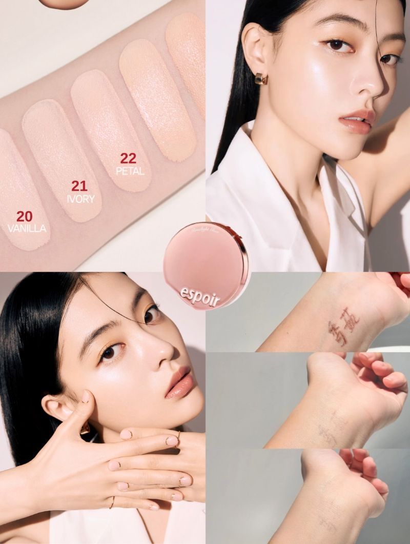 Bộ Trang Điểm Espoir Be Glow Cushion x2 + Keychain Roselight Set