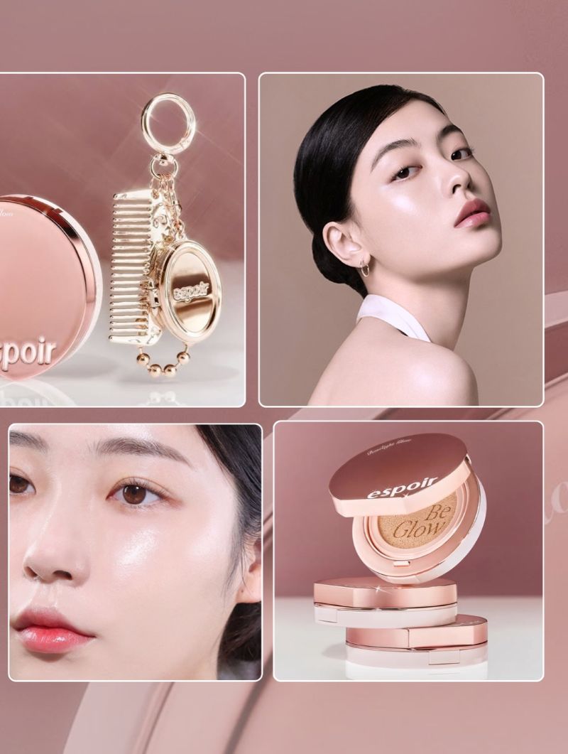 Bộ Trang Điểm Espoir Be Glow Cushion x2 + Keychain Roselight Set