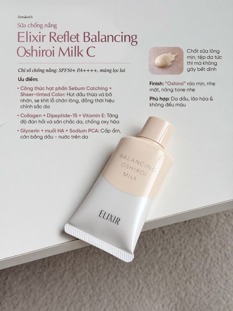 Sữa Chống Nắng Kiềm Dầu Elixir Reflet Balancing Oshiroi Milk C 35g