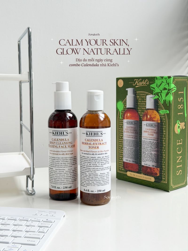 Bộ Đôi Hoa Cúc Làm Sạch Và Làm Dịu Da Kiehl’s Calendula Toner 250ml + Foaming Face Wash 230ml