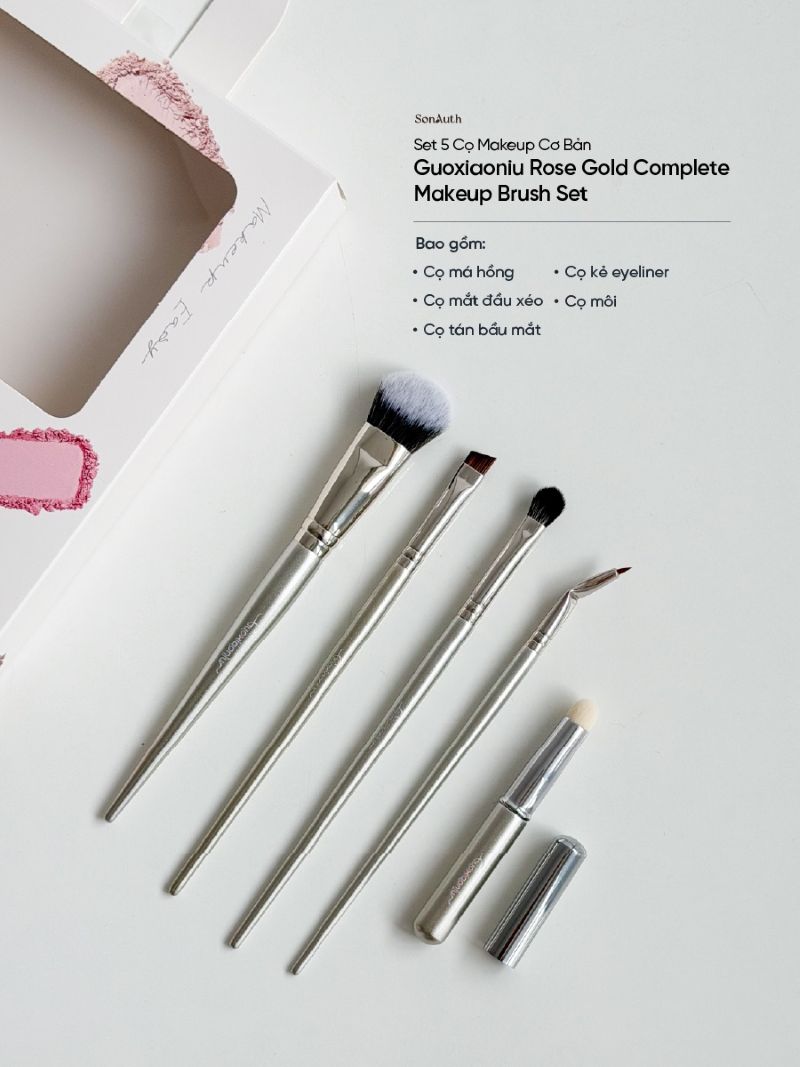 Bộ Cọ Trang Điểm Cơ Bản Guoxiaoniu Rose Gold Complete Makeup Brush Set