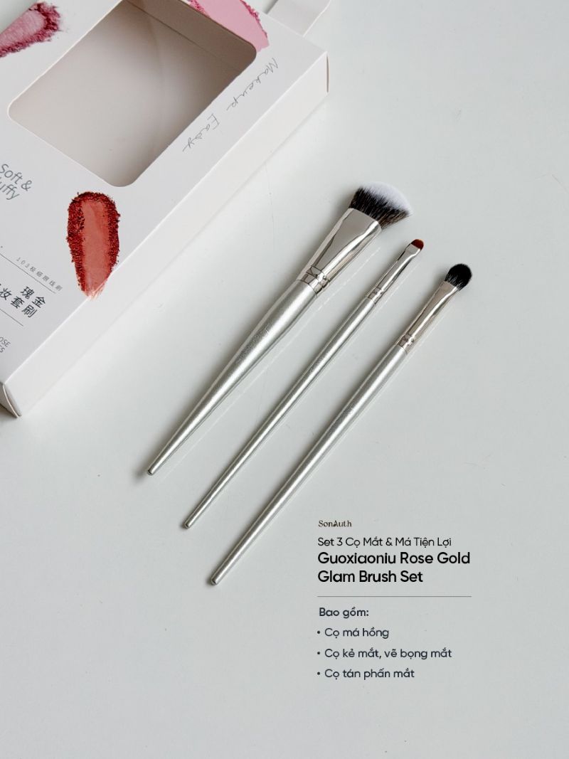Bộ Cọ Trang Điểm Mắt & Má Guoxiaoniu Rose Gold Glam Brush Set