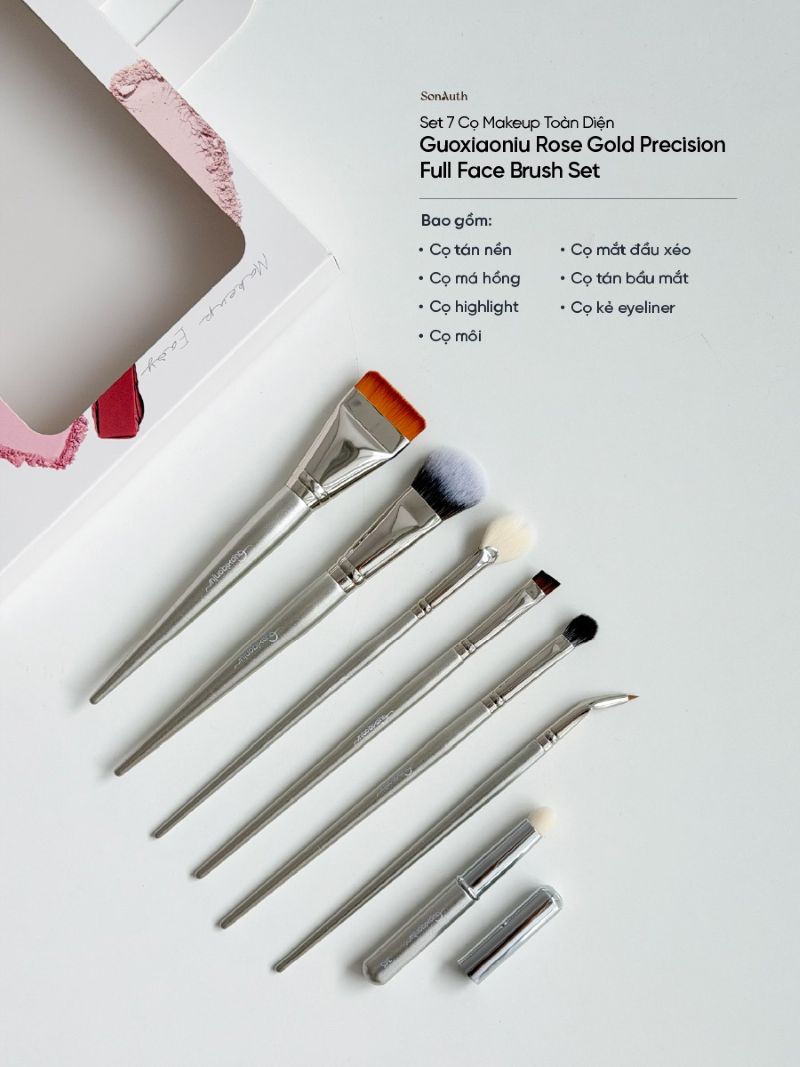 Bộ Cọ Trang Điểm Toàn Diện Guoxiaoniu Rose Gold Precision Full Face Brush Set