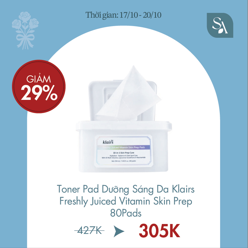 Toner Pad Dưỡng Sáng Da Klairs Freshly Juiced Vitamin Skin Prep 80Pads