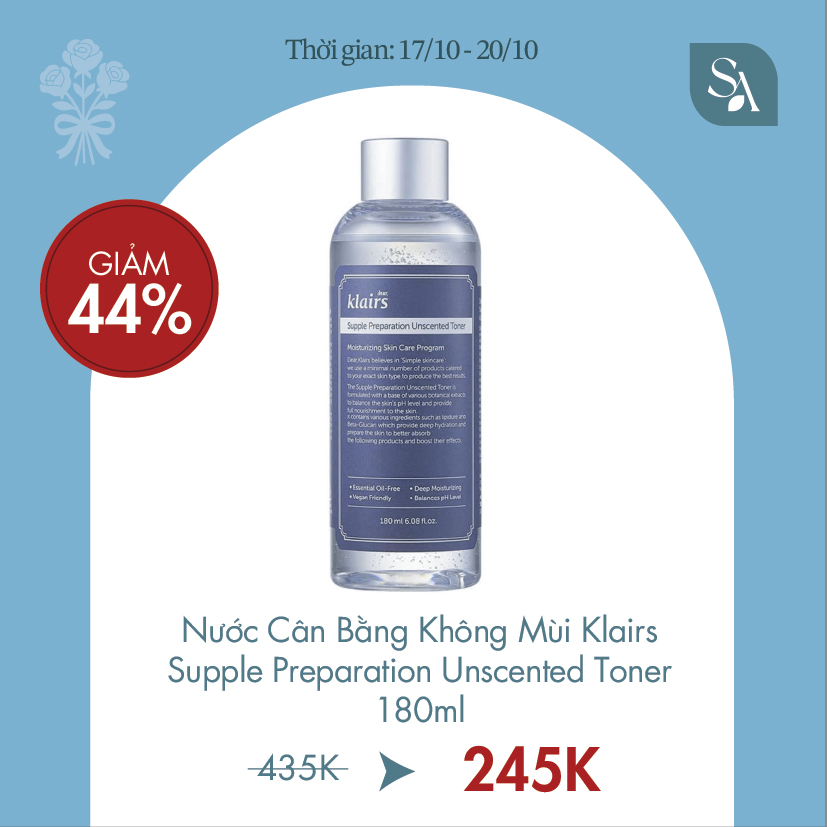 Nước Hoa Hồng Klairs Supple Preparation Unscented Toner