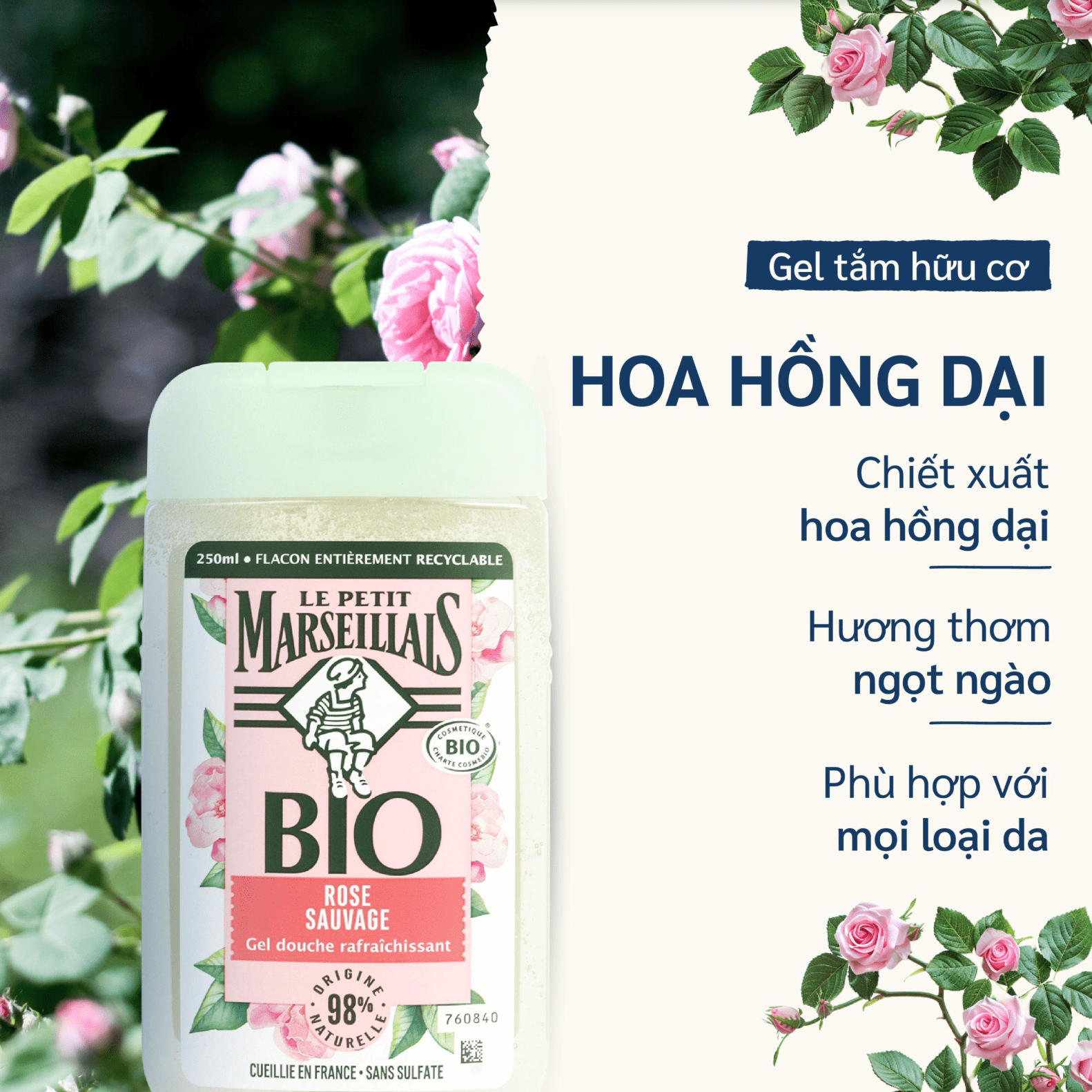 Sữa tắm 98% Hữu Cơ Le Petit Marseillais Shower Gel 98% Extra 250ml
