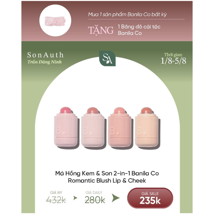 Má Hồng Kem & Son Banila Co Romantic Blush Lip & Cheek 3.7g
