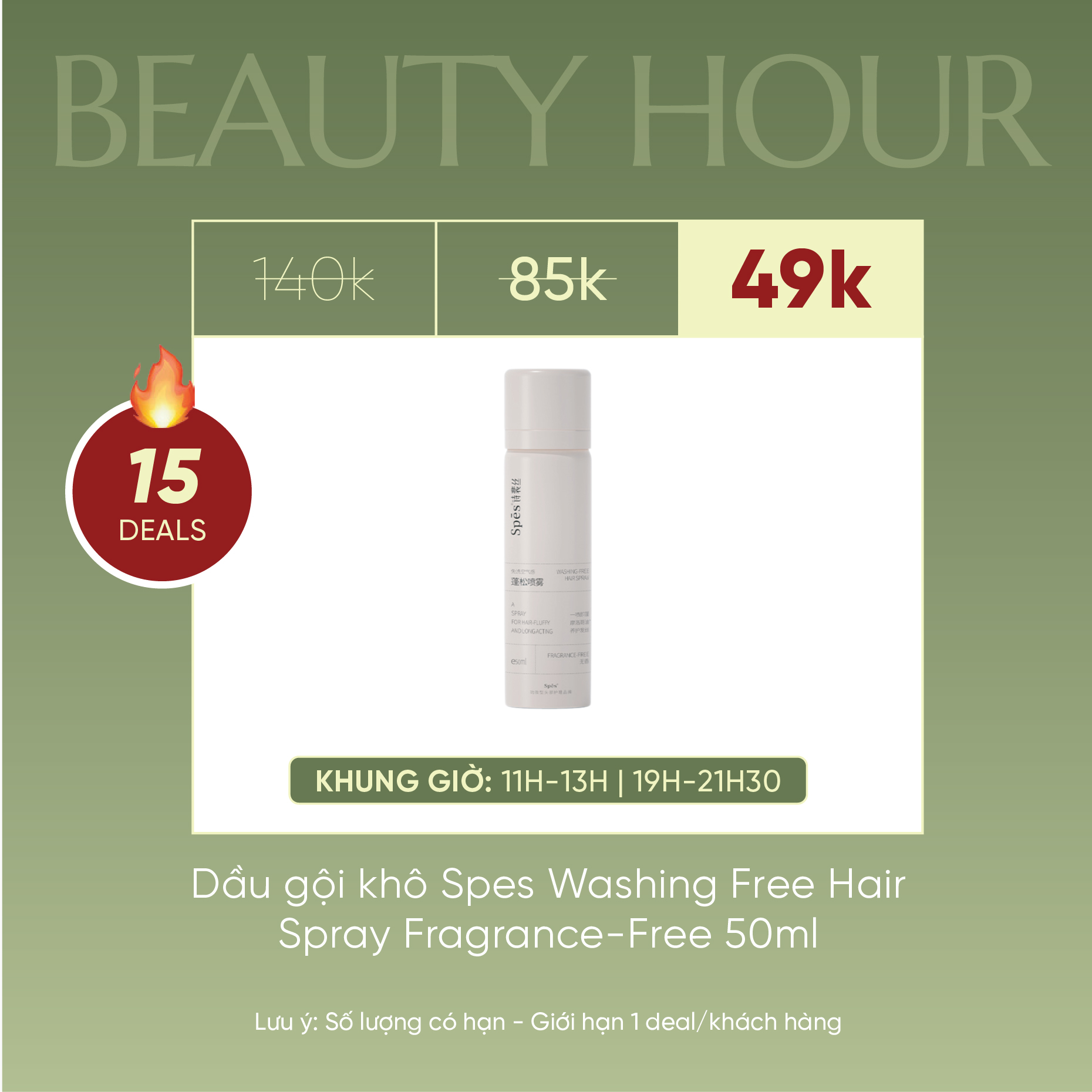 Dầu Gội Khô Spes Washing Free Hair Spray Fragrance-Free