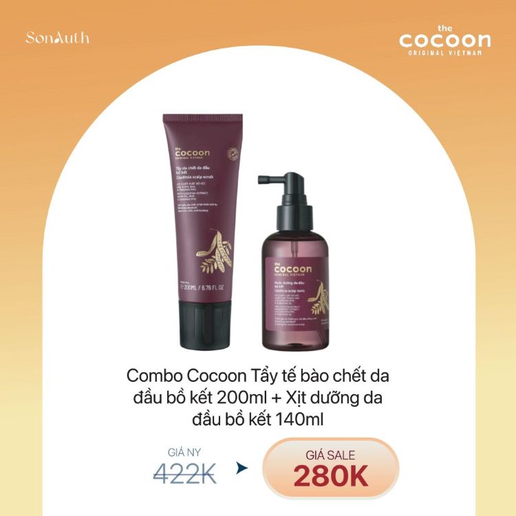 Combo Cocoon Tẩy Tế Bào Chết Da Đầu Bồ Kết 200ml + Xịt Dưỡng Da Đầu Bồ Kết 140ml