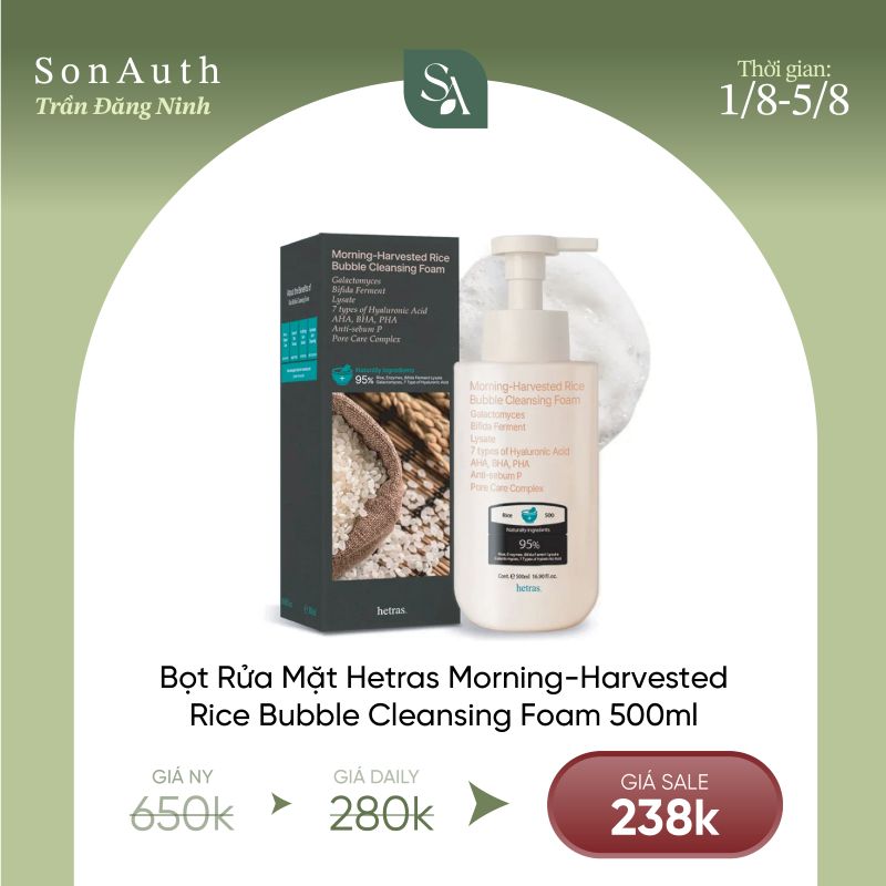 Bọt Rửa Mặt Hetras Morning-Harvested Rice Bubble Cleansing Foam 500ml