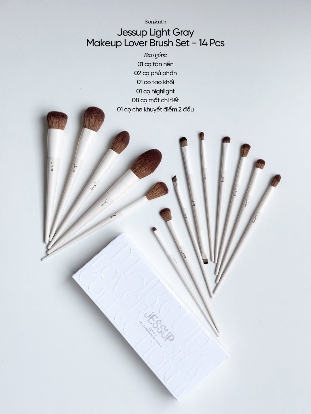 Bộ Cọ Trang Điểm Jessup Brushes Collection (Light Gray)