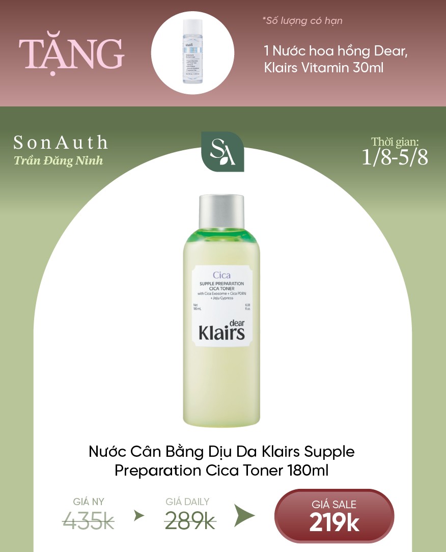 Nước Cân Bằng Dịu Da Klairs Supple Preparation Cica Toner 180ml
