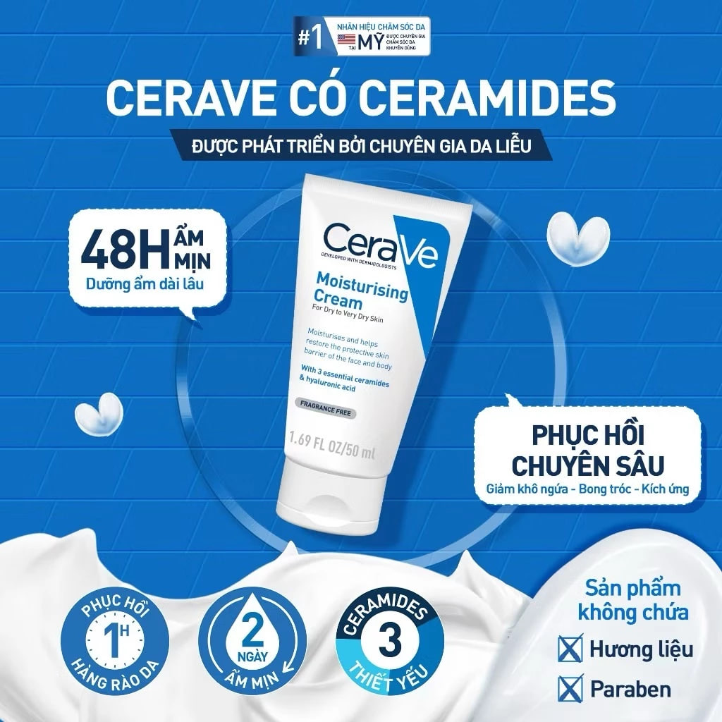Kem Dưỡng Ẩm Dành Cho Da Khô Cerave Moisturising Cream For Dry To Very Dry Skin 50ml