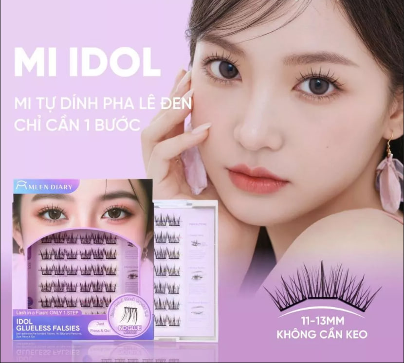 Mi Giả Tự Dính pha lê đen Mlen Diary Bling Glueless Falsies