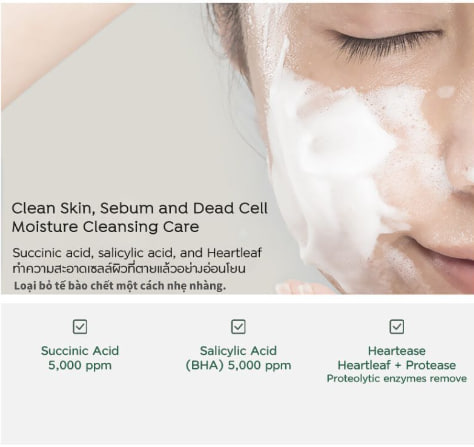 Sữa rửa mặt Heartleaf Succinic Moisture Cleansing Foam 150ml