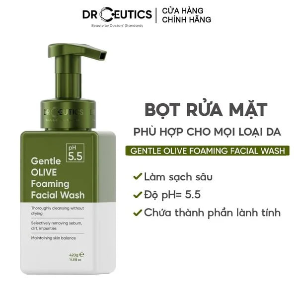 Bọt Rửa Mặt DrCeutics Gentle Olive Foaming Facial Wash 420g