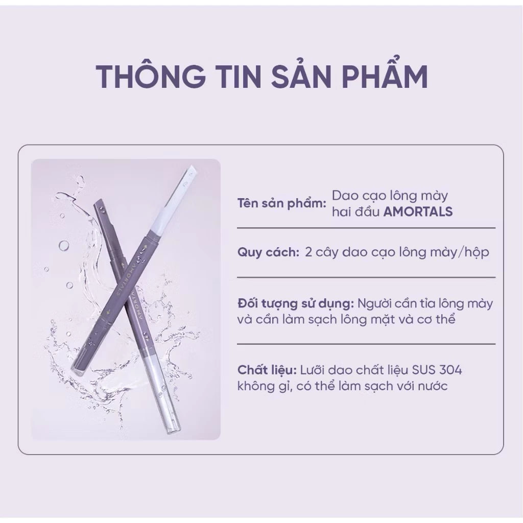 Bộ Dao Cạo Lông Mày 2 Đầu Amortals Double-Headed Macro Eyebrow Razor