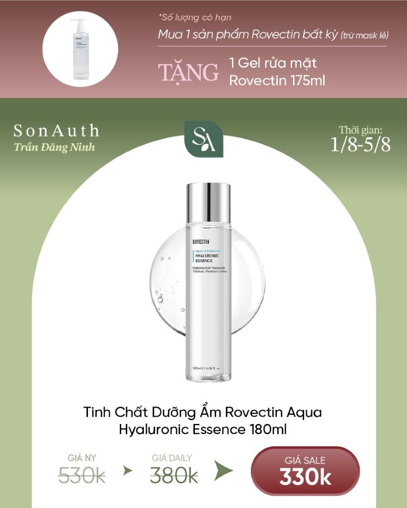 Tinh Chất Dưỡng Ẩm Rovectin Aqua Hyaluronic Essence 180ml