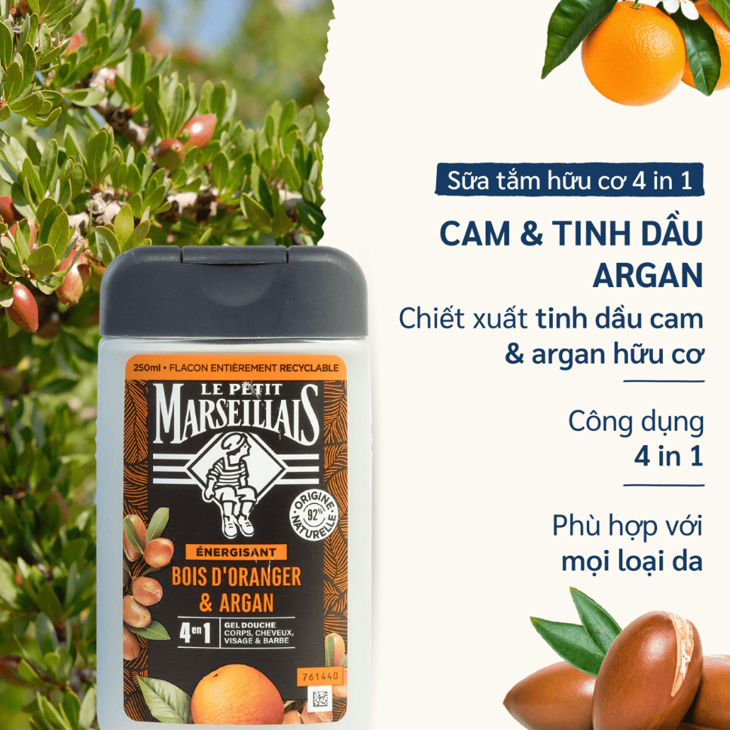 Gel Tắm 92% Hữu Cơ Le Petit Marseillais Gel Douche Extra Doux 92% 250ml