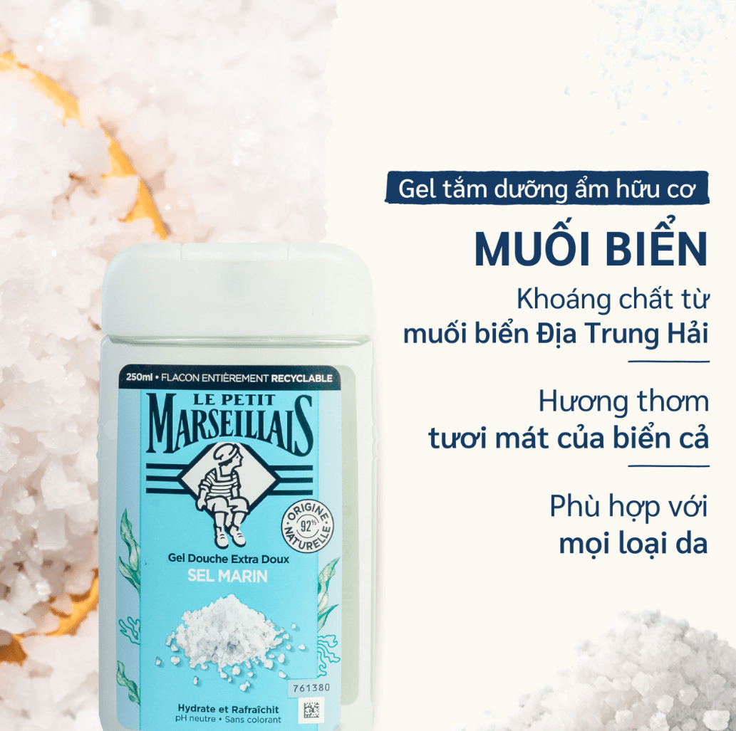 Gel Tắm 92% Hữu Cơ Le Petit Marseillais Gel Douche Extra Doux 92% 250ml