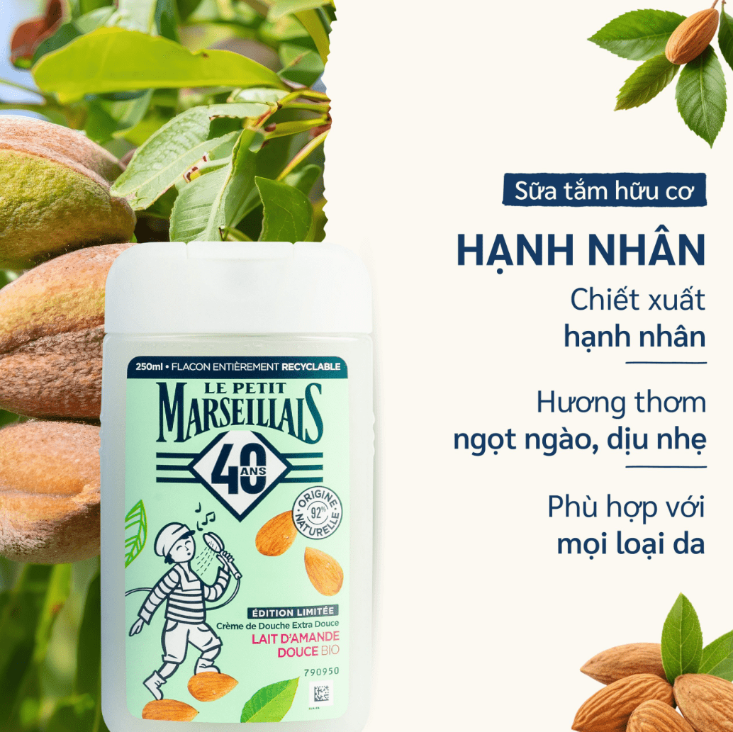Gel Tắm 92% Hữu Cơ Le Petit Marseillais Gel Douche Extra Doux 92% 650ml