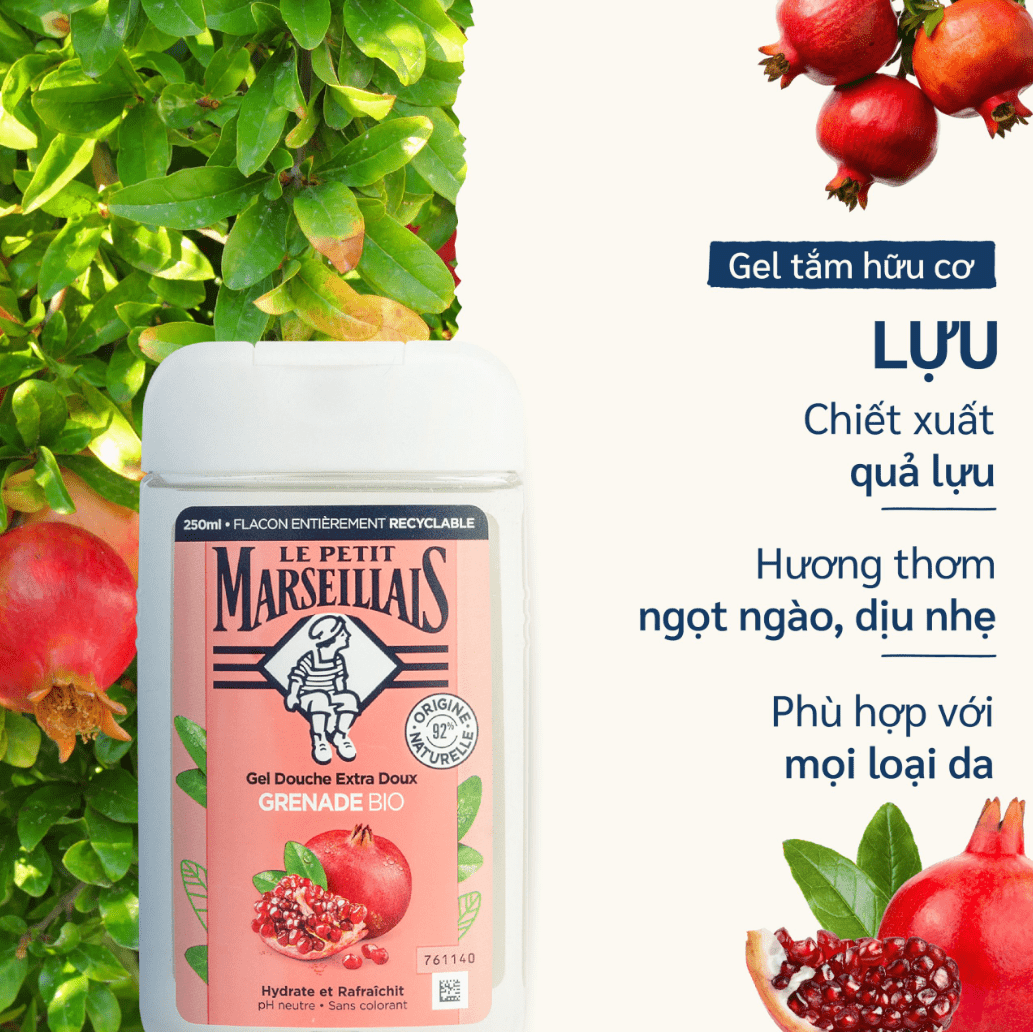 Gel Tắm 92% Hữu Cơ Le Petit Marseillais Gel Douche Extra Doux 92% 250ml