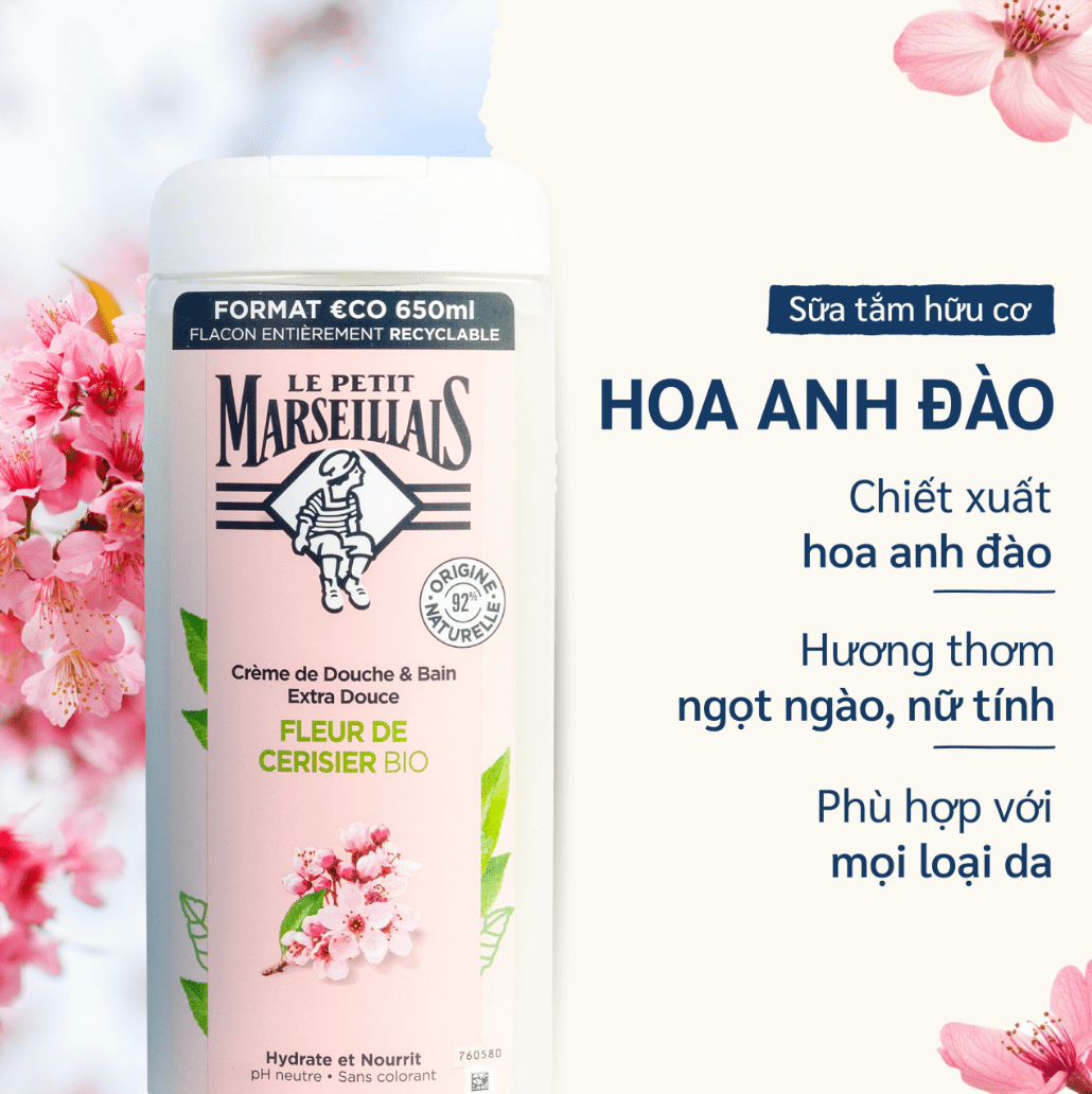 Gel Tắm 92% Hữu Cơ Le Petit Marseillais Gel Douche Extra Doux 92% 650ml
