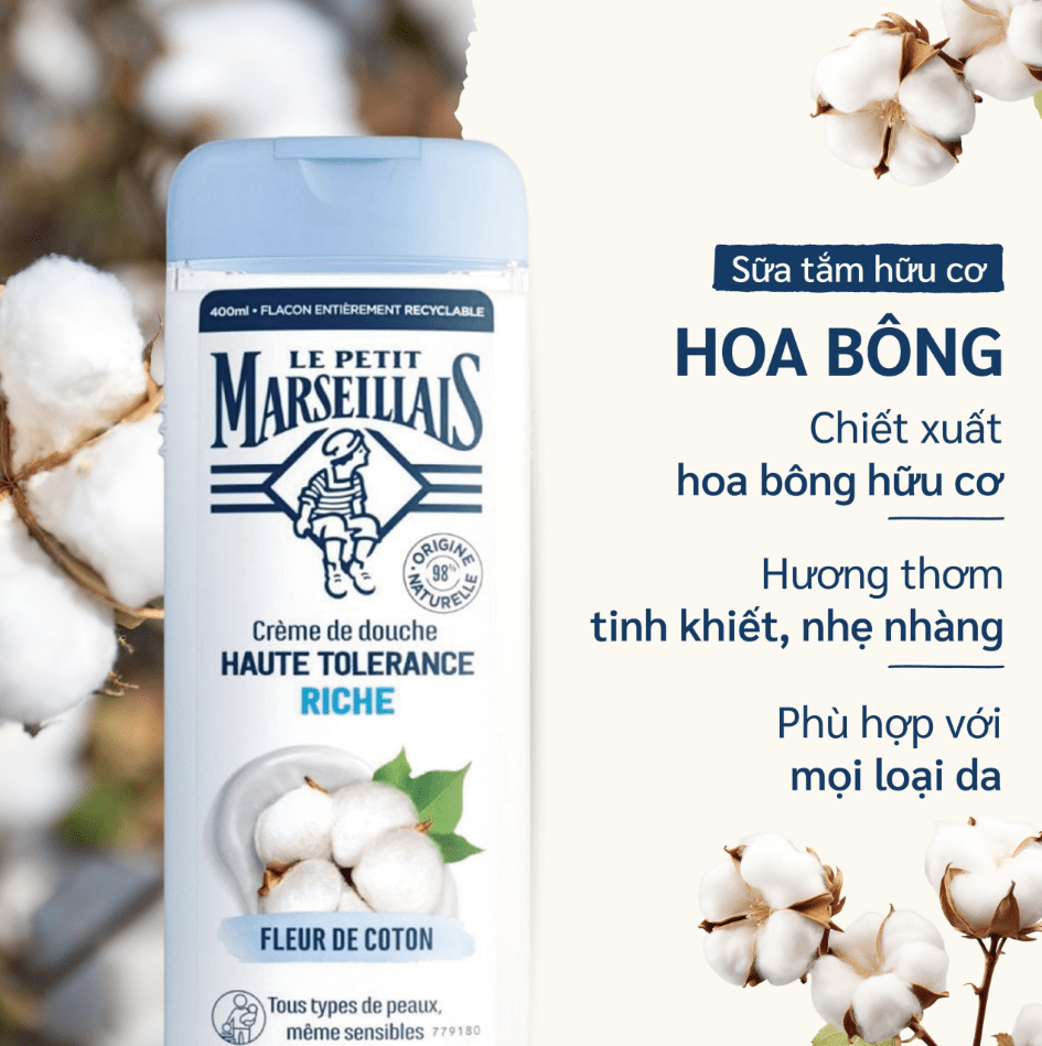Gel Tắm 98% Hữu Cơ Le Petit Marseillais Shower Gel 98% 400ml