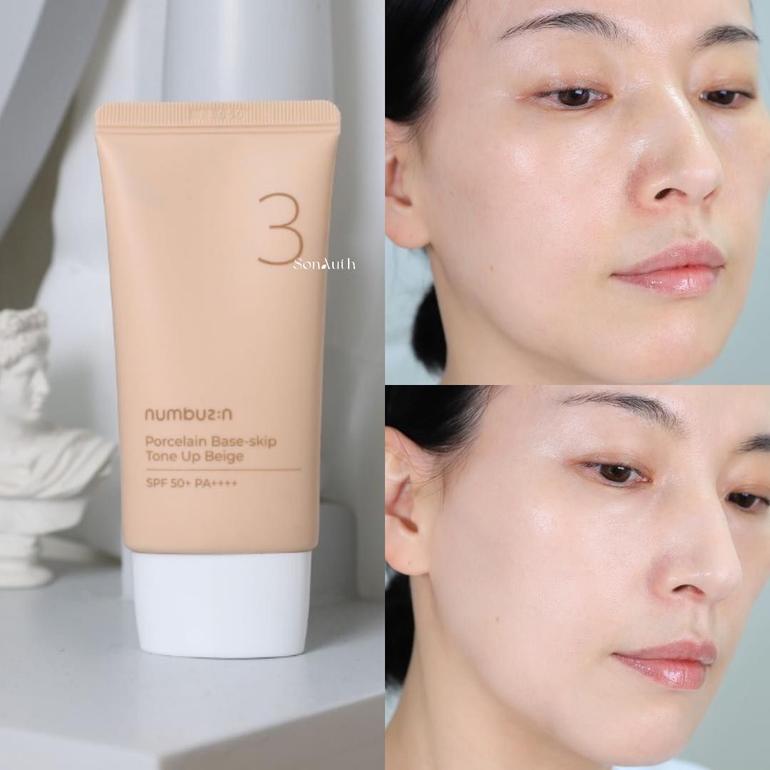 Kem Nâng Tone Chống Nắng Numbuzin No.3 Porcelain Base-skip Tone Up Beige SPF50+ 35g