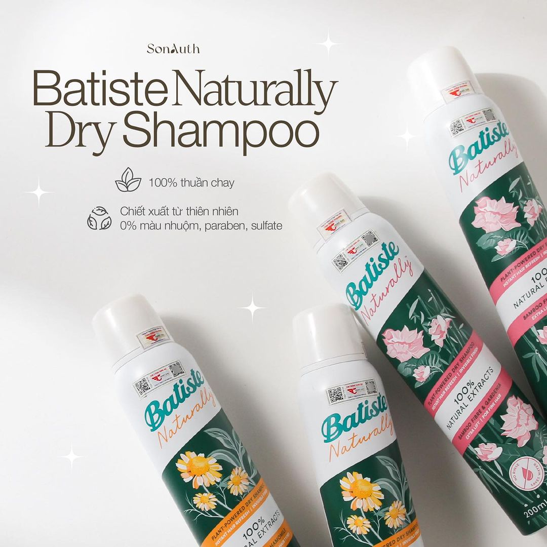Dầu Gội Khô Batiste Naturally Dry Shampoo 200ml