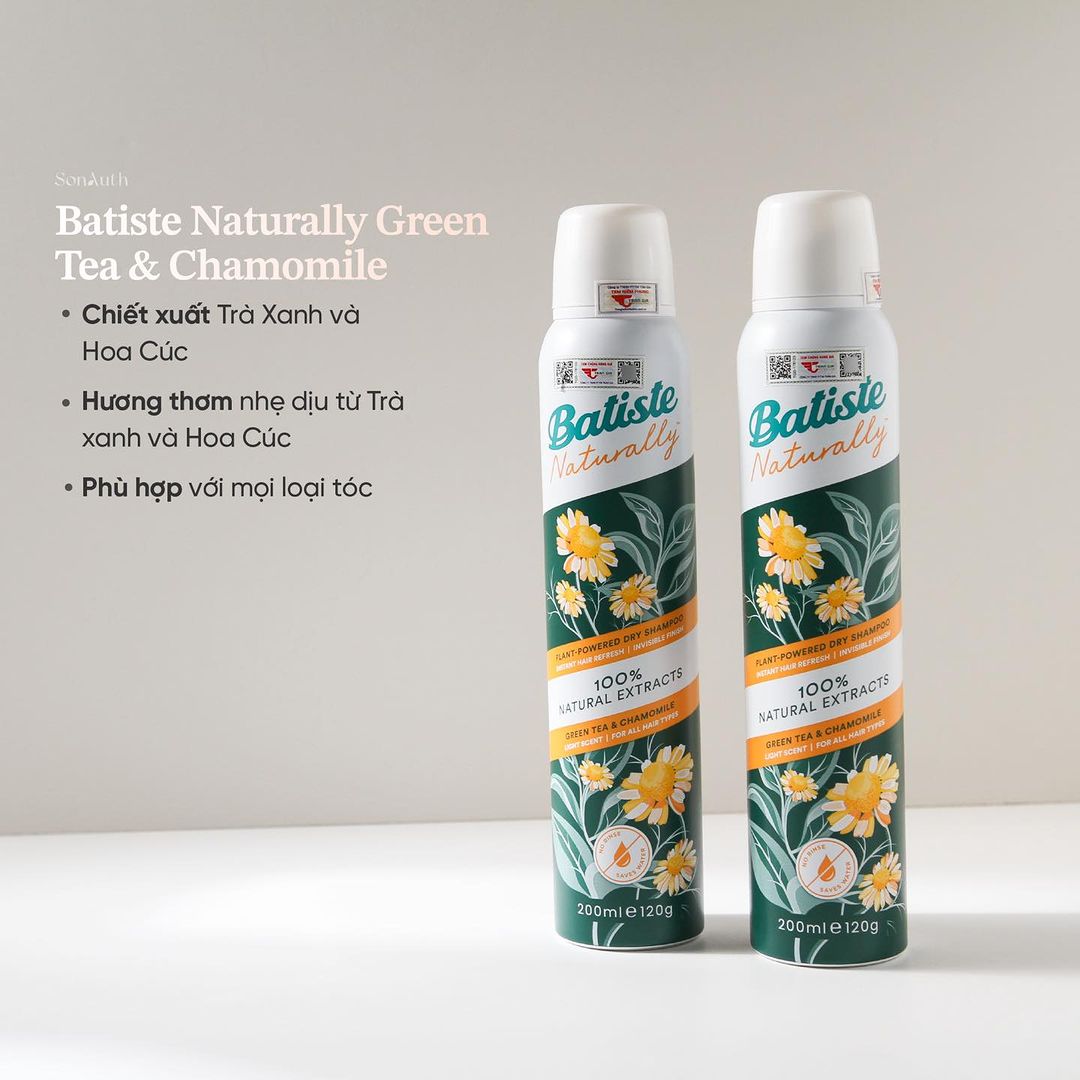 Dầu Gội Khô Batiste Naturally Dry Shampoo 200ml