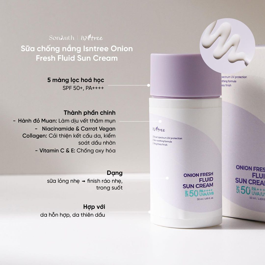 Kem Chống Nắng Isntree Onion Fresh Fluid Sun Cream SPF50 50ml