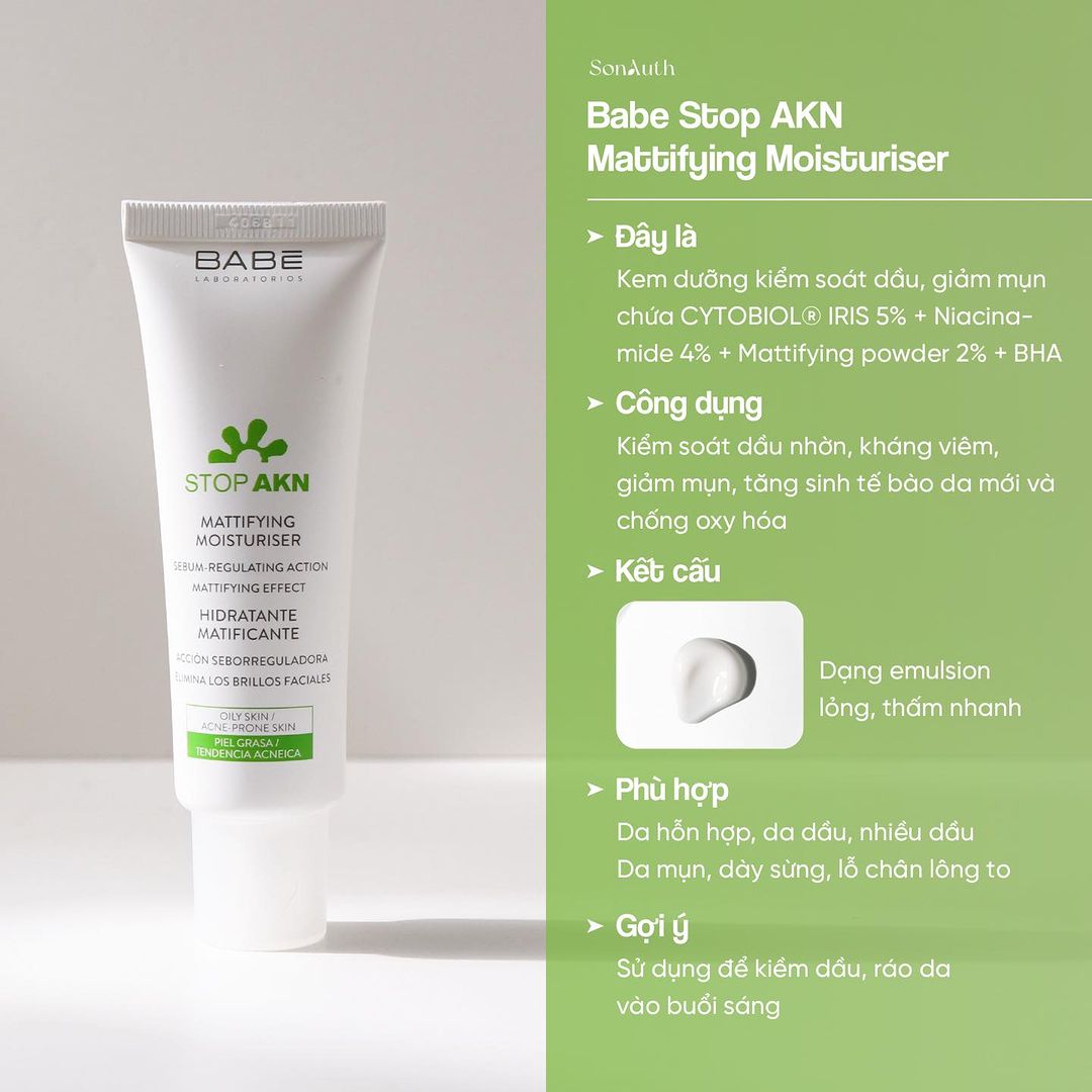 Kem Dưỡng Babe Stop AKN Mattifying Moisturiser 50ml