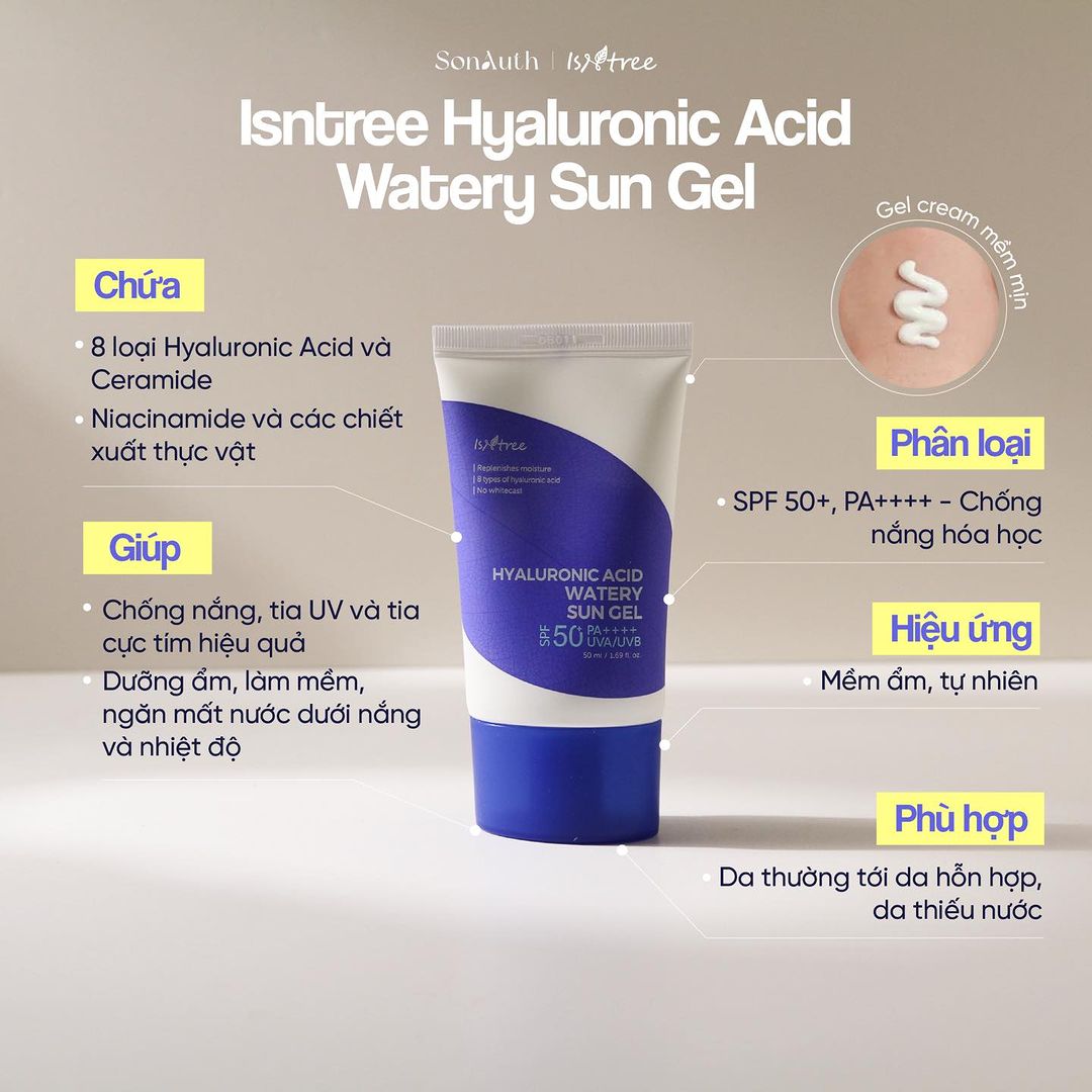 Kem Chống Nắng Isntree Hyaluronic Acid Watery Sun Gel SPF50+ 50ml