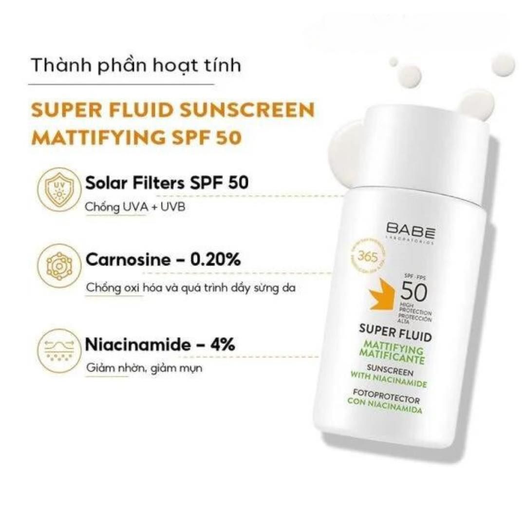 Sữa Chống Nắng Babe Super Fluid Mattifying Sunscreen SPF50 50ml