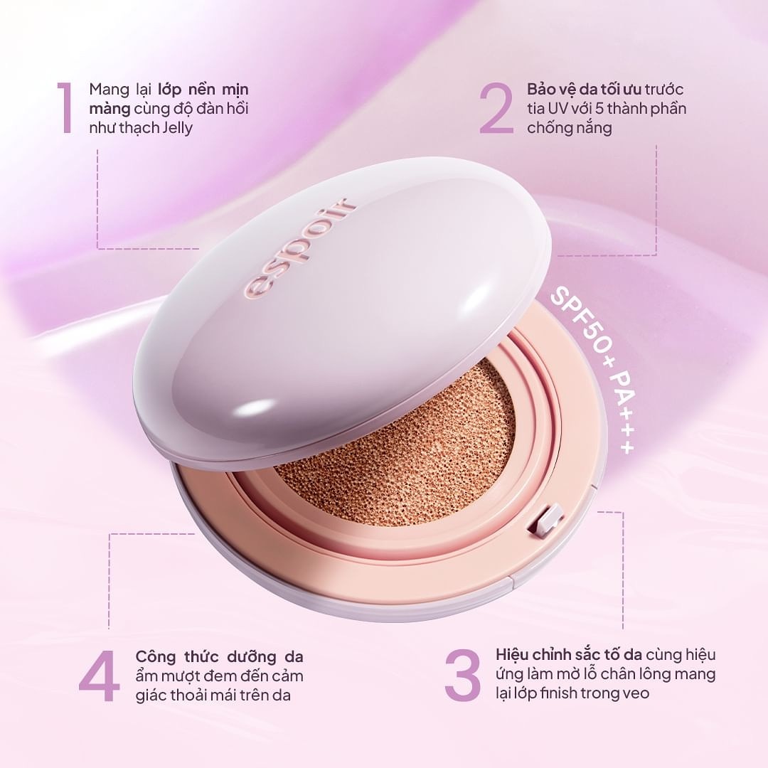 Phấn Nước Espoir Dewlike Jello Tone Up Cushion Nudie Peach (Kèm túi)