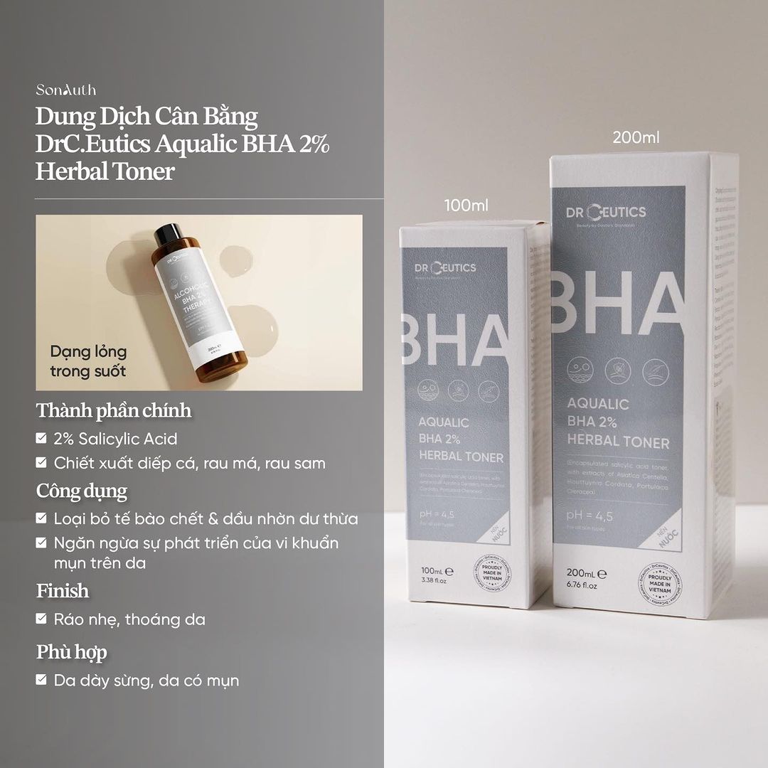 Dung Dịch Cân Bằng DrCeutics Aqualic BHA 2% Herbal Toner
