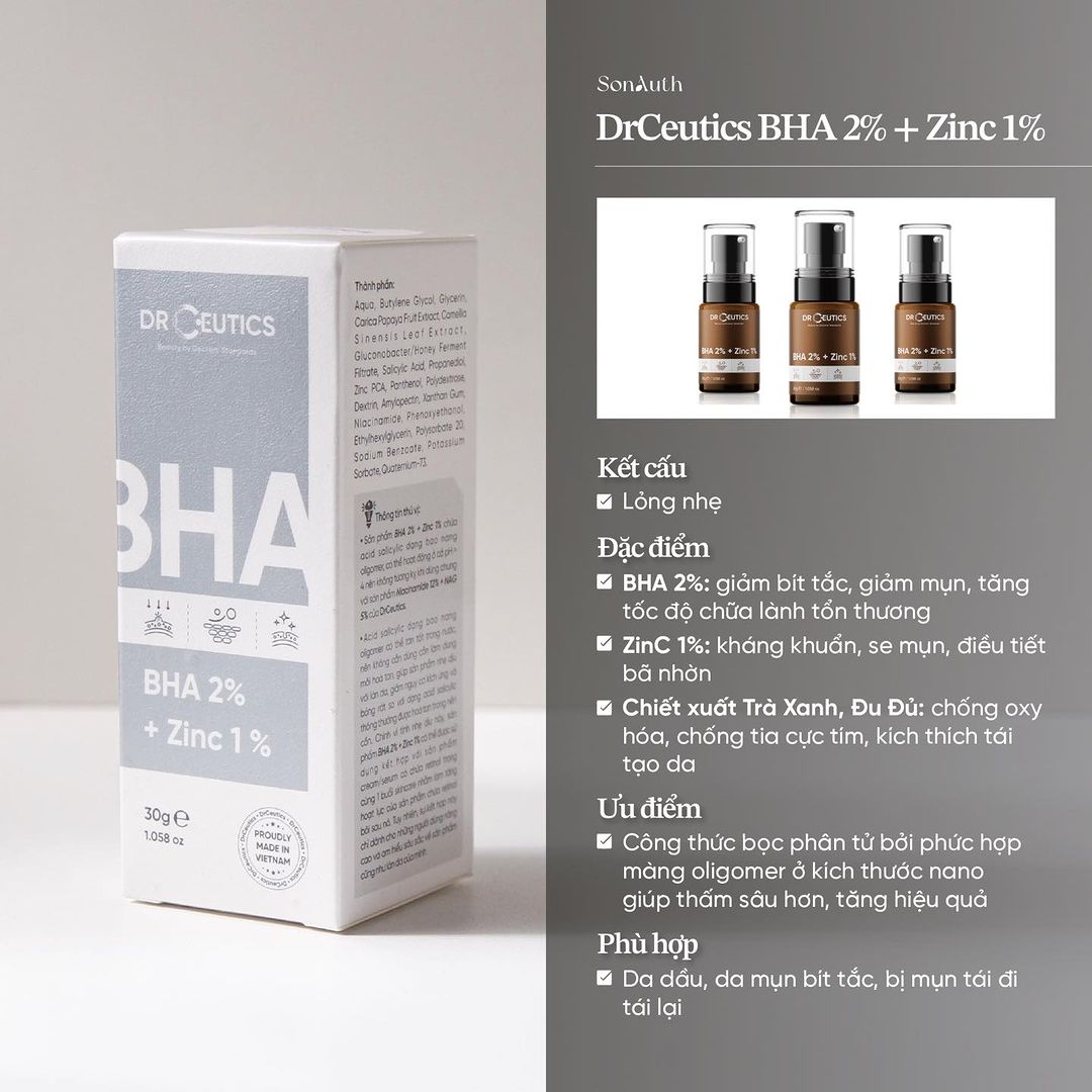 Tinh Chất DrCeutics BHA 2% + Zinc 1% 30g
