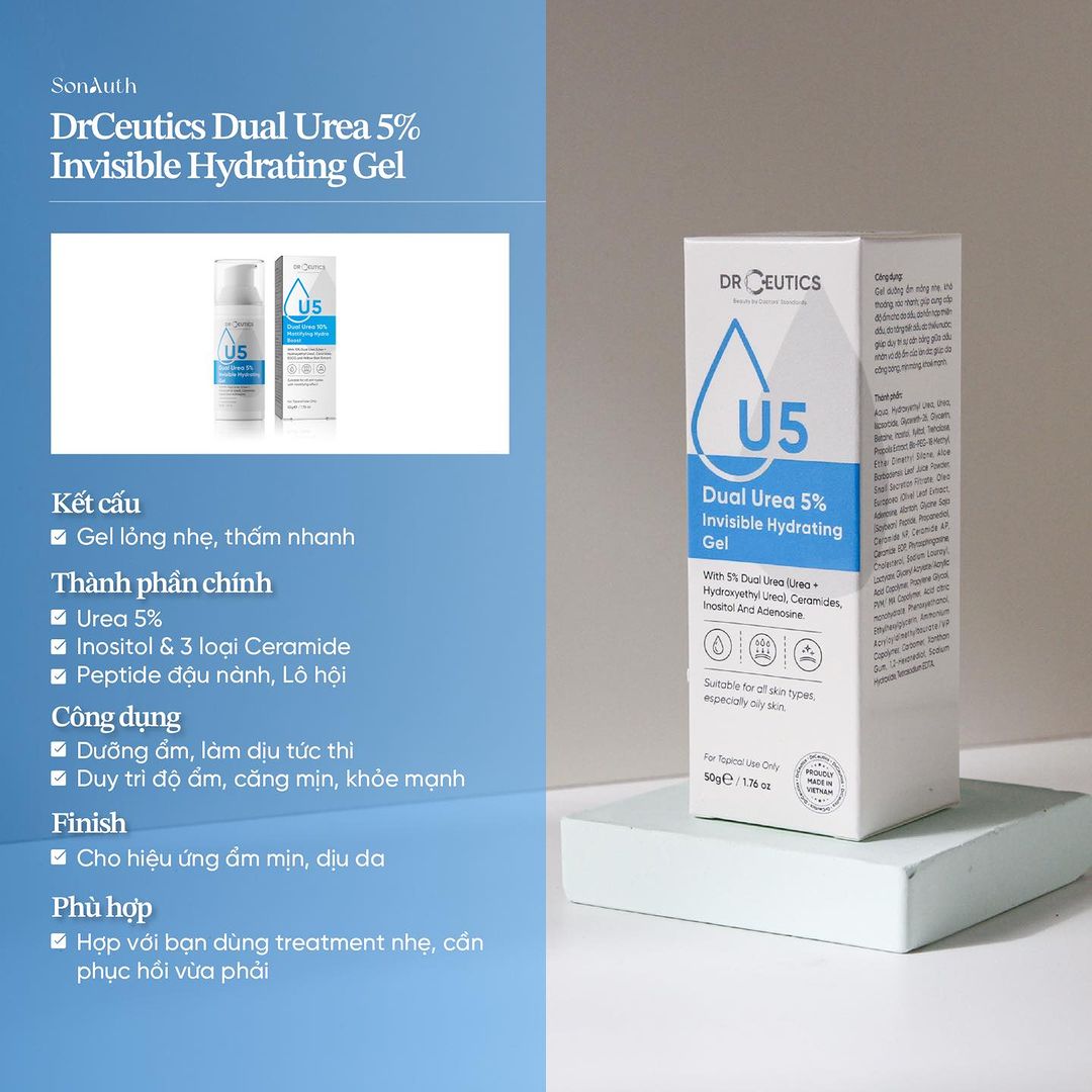 Gel Dưỡng DrCeutics Dual Urea 5% Invisible Hydrating Gel 50g