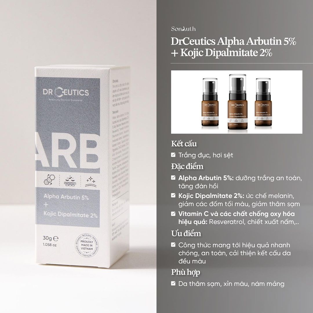 Tinh Chất DrCeutics Alpha Arbutin 5% + Kojic Diphalmitate 2% 30g