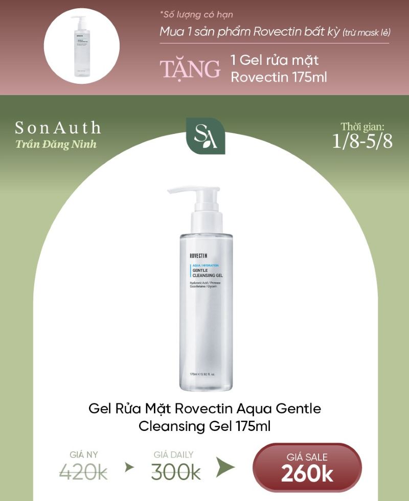 Gel Rửa Mặt Dưỡng Ẩm Rovectin Aqua Gentle Cleansing Gel 175ml