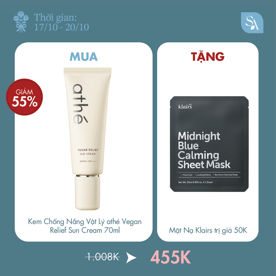 Kem Chống Nắng Vật Lý Dưỡng Da Athe Vegan Relief Sun Cream