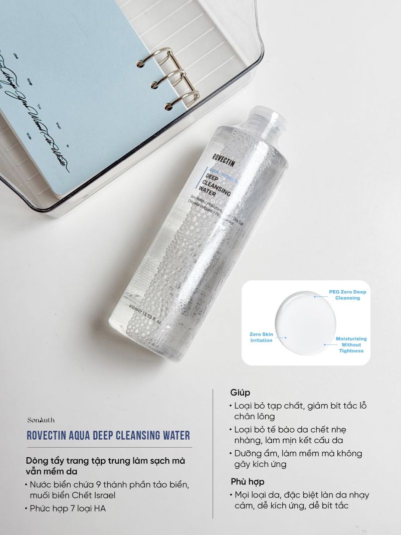 Tẩy Trang Dưỡng Ẩm Rovectin Aqua Deep Cleansing Water 400ml
